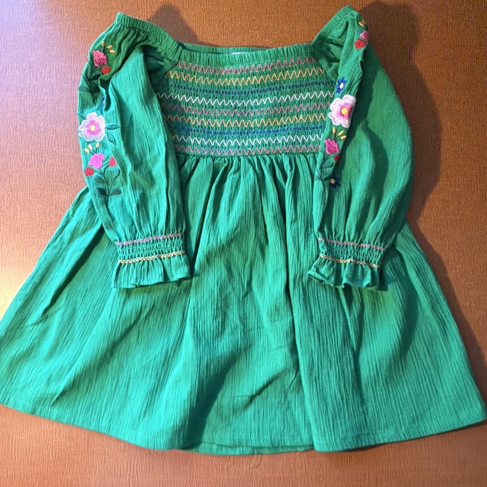 Green Smocked Folk Floral Toddler Dress Good Lad Size‎ 2/3T